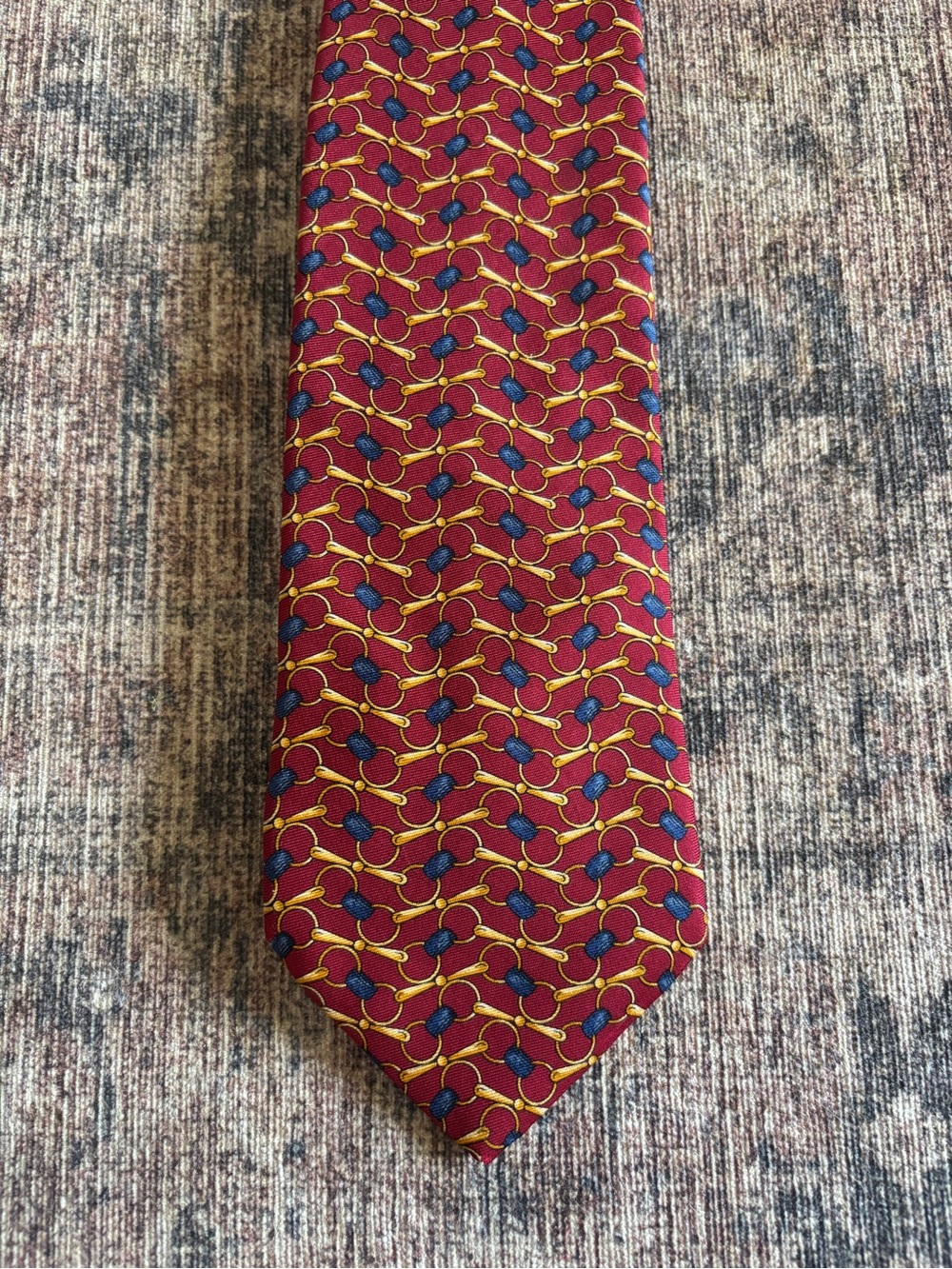 Brooks Brothers 100% Silk Tie with Red, Blue and Gold Linked Motif